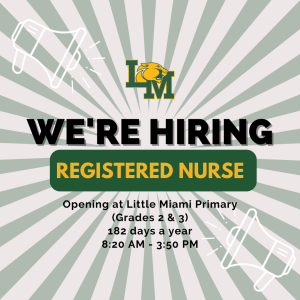 swirl background with LM logo at top of image and text - We're Hiring for Registered Nurse